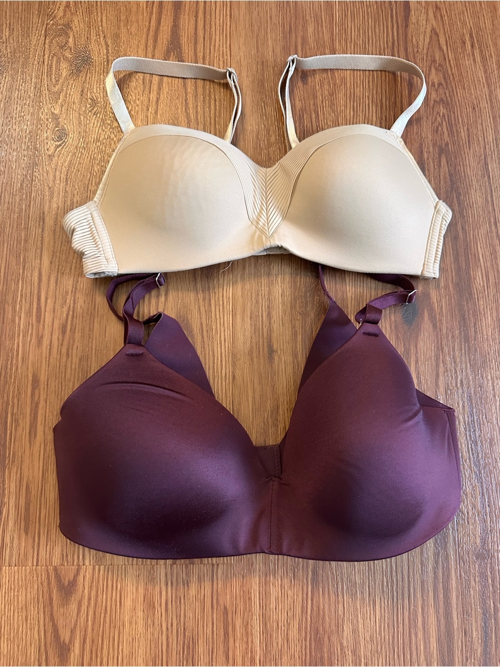Soma Wireless T-Shirt Bras in Beige and Plum - Smooth Molded Cups